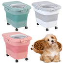 Sealing Kitchen Grain Rice Storage Box Collapsible Dry Cat Food Box 20-30LB Large Capacity Dog Snack Container with Lid & Wheels